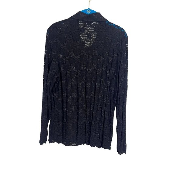 Sag Harbor Top Women M Black Floral Lace Mesh Sheer Neutral Minimalist Preppy - Picture 4 of 11